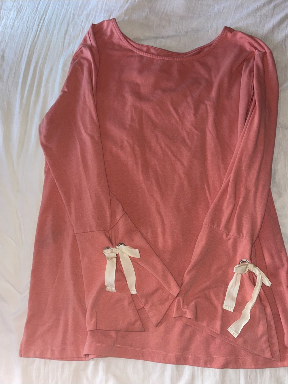 Source Unknown Coral Long Sleeve Top with Cream Tie Cuffs